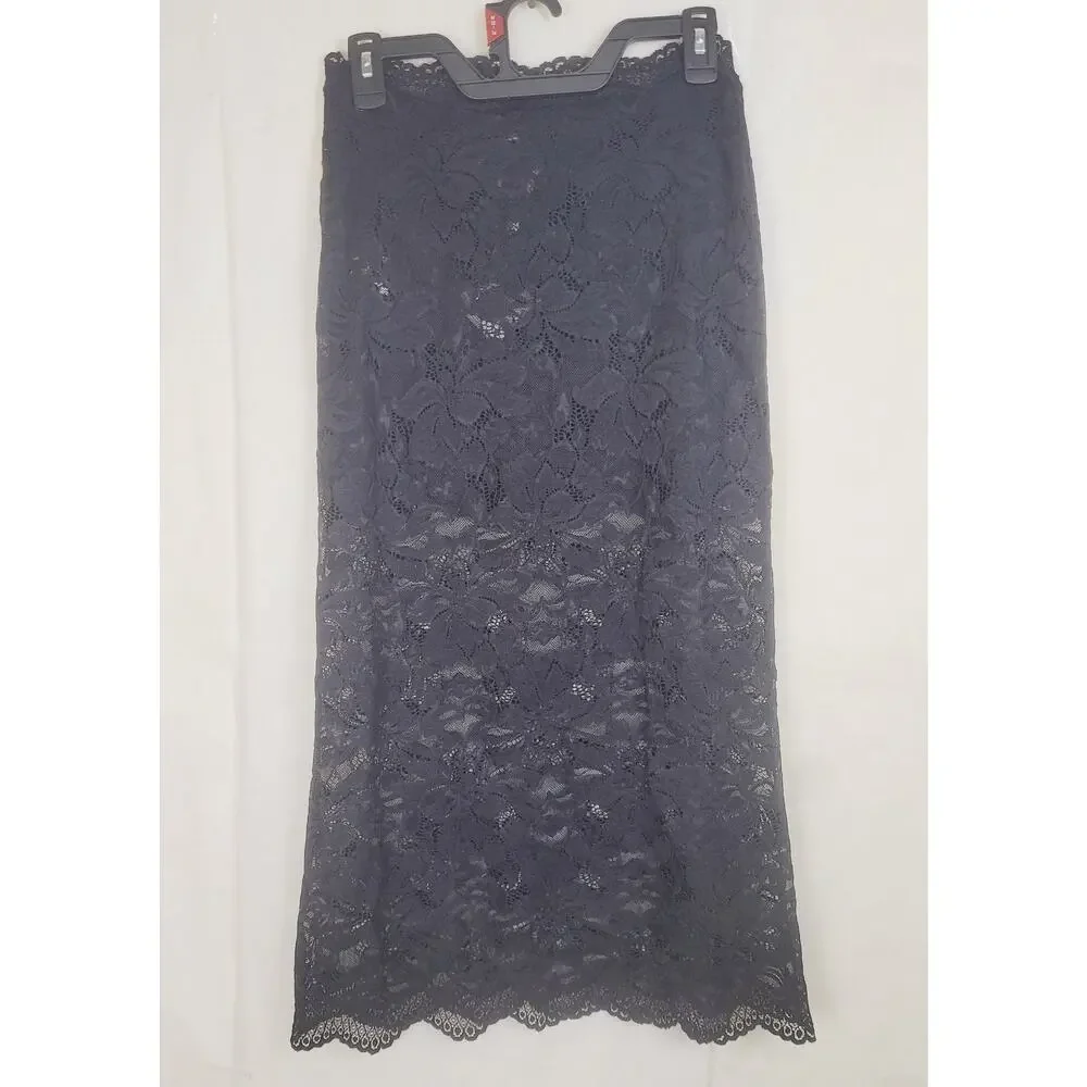 New Rabanne black semi sheer lace midi skirt Sz 36 Whimsigoth Romantic Designer
